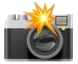 A vintage film camera with a bright sun icon and flash effect bursting from the top, symbolizing photography and light capture.